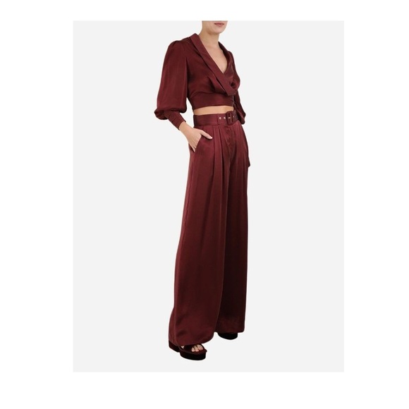 Zimmermann Wonderland Set Silk Blouse and Wide Leg Trousers - Burgundy - Picture 11 of 12